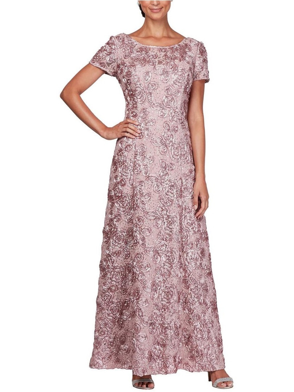 Alex Evenings Womens Sequined Rosette Dress